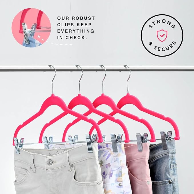 Home-it 10 Pack Clothes Hangers with Clips Pink Velvet Hangers use for Skirt Hangers Clothes Hanger Pants Hangers Ultra Thin No Slip