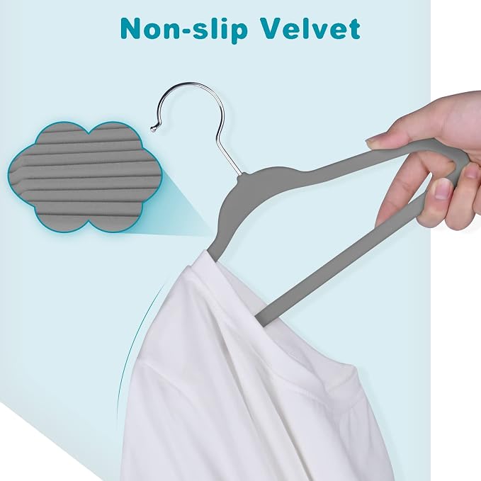 BAGAIL 50 Pack Kids Velvet Hangers 14 Inches Children's Clothes Hangers Non-Slip Baby Hangers for Infant/Toddler (Grey)