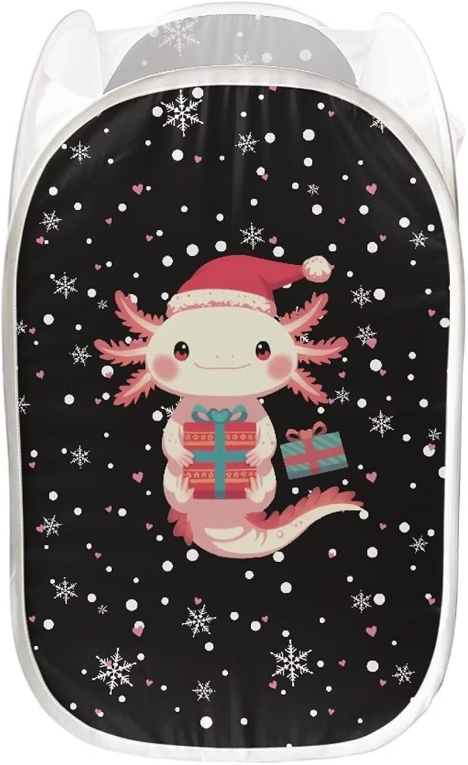 AFPANQZ Axolotl Popup Laundry Hampers with Mesh Pocket Collapsible for Storage and Easy to Open Folding Pop Up Clothes Hampers 61L,13.5x13.5x21 inches