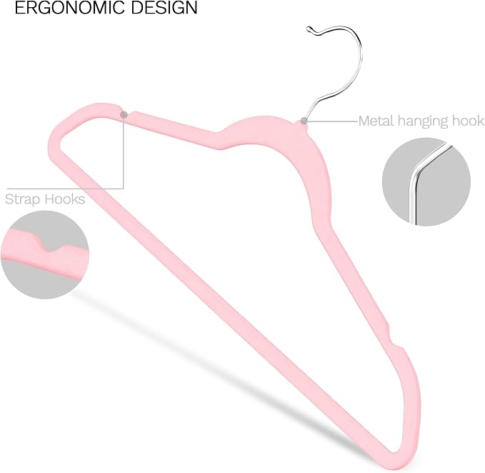 Pink Velvet Hangers 20 Pack, Slim Space Saving Suit Hangers for Closet Organizer, Rotating Silver Hook, Non Slip Clothes Felt Hanger Heavy Duty for Coat,Shirt, Pants, Camisole, Dress