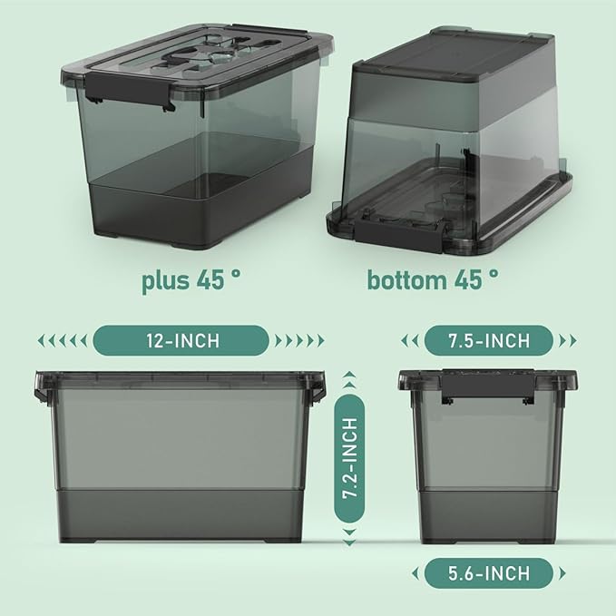 8-Pack Clear Black Plastic Storage Bins with Lids/Handles, 7 Quart Latch Organizer Boxes, Stackable Storage Containers for Organizing