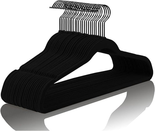 MIZGI Premium Velvet Hangers (60 Pack) Heavy Duty - Non Slip Felt, Space Saving Black Velvet Suit Hangers