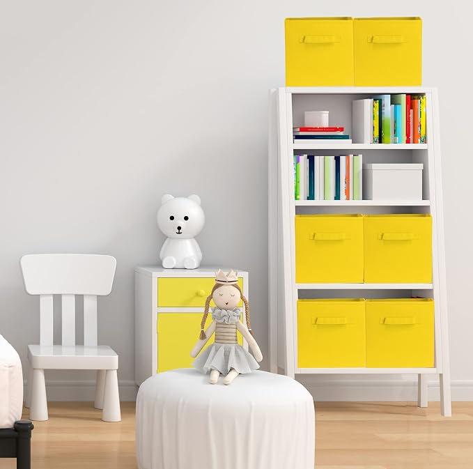 Simple Houseware Foldable Cube Storage Bins, 11-Inch Yellow, 6-Pack Fabric Cubes Organizer for Closet or Shelves