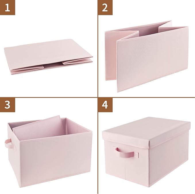 GRANNY SAYS Storage Bins Fabric, Storage Bins with Lids, Collapsible Storage Box Closet Shelf, Decorative Storage Baskets for Organizing Bedroom Dorm Nursery, Pink, Medium, 3-Pack