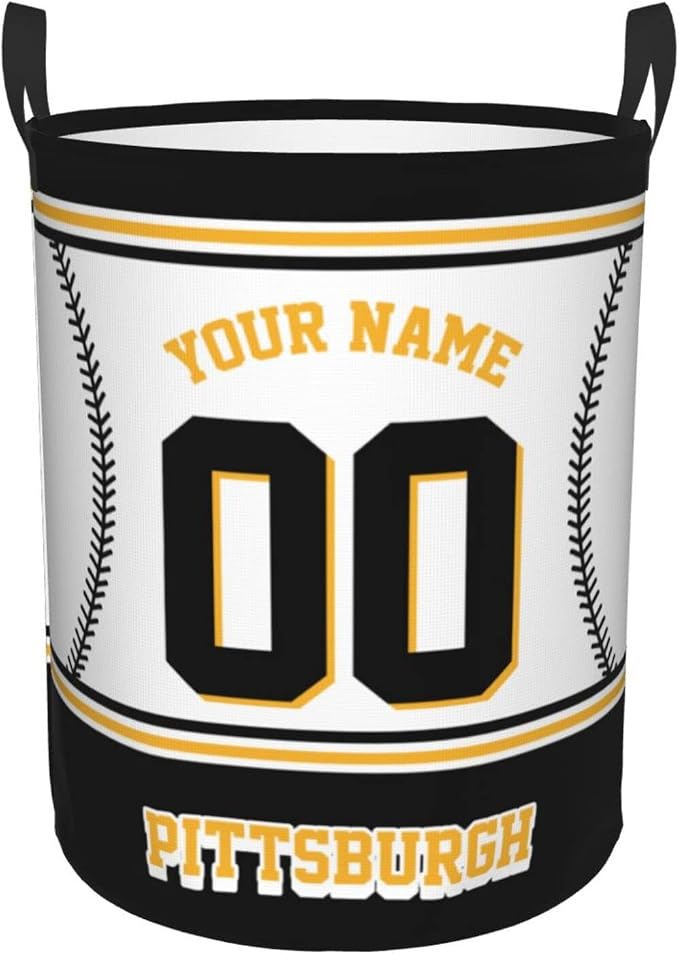 Custom Pittsburgh Laundry Hamper Personalized Laundry Basket Customized Name And Number Collapsible Storage Basket for Bedroom Bathroom Living Room Baseball Fan Gifts