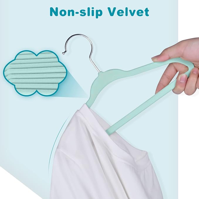 BAGAIL50 Pack Kids Velvet Hangers 14” Inch Children's Clothes Hangers Non-Slip Baby Hangers for Infant/Toddler (Mint)