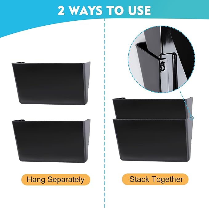 EASEPRES 4 Pack Black Single Pocket Hanging File Organizer, Plastic Wall Mount Paper Mails Magazines Holder, Mounted Folder Bins for Office, School and Home, 12.99x4.13x7.48 inches