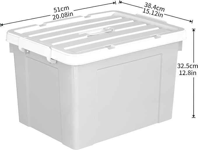 Cetomo Lidded Storage Bin with Handle, Tote Organizing Container with Durable Lid and Secure Latching Buckles, Stackable and Nestable, Plastic, 50 Quart-6 Pack, Gray