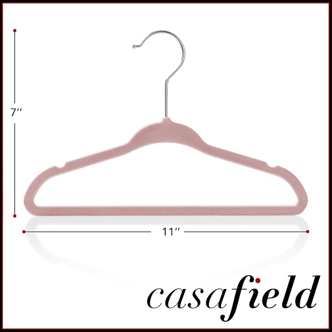Casafield 100 Velvet Baby Hangers - 11" Size for Infant & Toddler Clothes - Light Pink