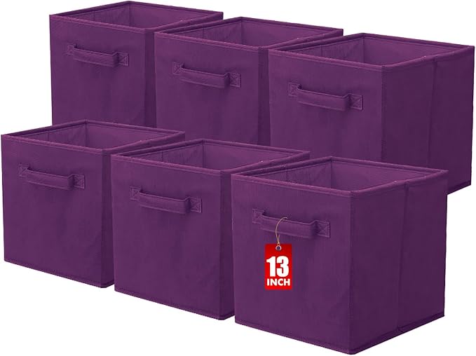 ShellKingdom Storage Bins, Foldable Fabric Storage Cube And Cloth Organizer | Storage Drawer For Closet And Toys, 13 X 13 X 13 INCH, 6 Pack (Purple)