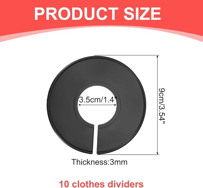 uxcell 10 Pcs Clothes Dividers,Round Closet Rack Dividers Clothing Rack Size Dividers Blank Labels Writable & Reusable for Hanging Clothes Sorting Size, Black
