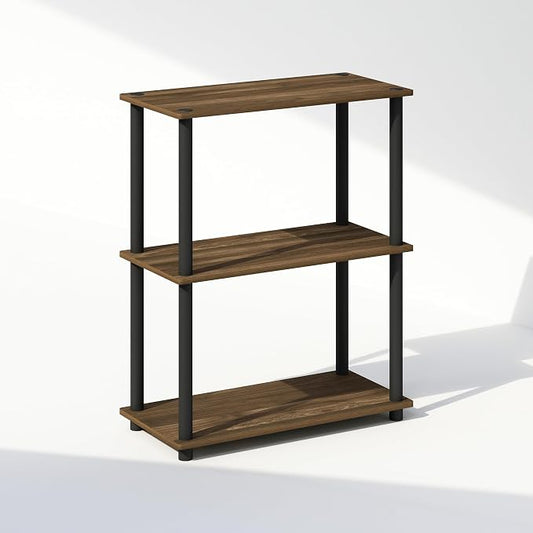 Furinno Turn-N-Tube Book Shelf, 3-Tier Bookshelf, Bookcase with Multipurpose Compact Display Rack, 11.6 x 23.6 x 29.6, for Living Room, Bedroom, Home Office, Columbia Walnut/Black