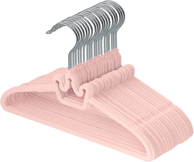 ManGotree Baby Velvet Hangers, Non-Slip Felt Kids Clothes Hanger, 12.6" Cute Crown Hanger for Closet, Space Saving Toddler Hangers for Children's Clothes (20 Pack, Pink)