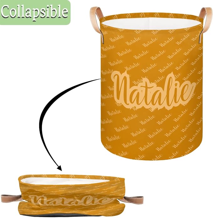 Personalized Laundry Basket, Custom Gift Laundry Hamper, Collapsible Nursery Waterproof Laundry Baskets, Dirty Clothes Toy Hamper with Handles Name Text Orange