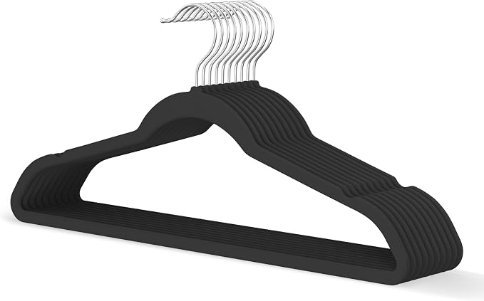 Black Velvet Hangers 20 Pack, Slim Space Saving Suit Hangers for Closet Organizer, Rotating Silver Hook, Non Slip Clothes Felt Hanger Heavy Duty for Coat,Shirt, Pants, Camisole, Dress