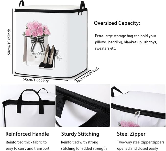 2pcs blanket storage bag for under bed,closet organizers 95L | clothing sweater sheet bedding comforter duvet quilt pillow toy storage bags with lids,dorm room essentials for containers