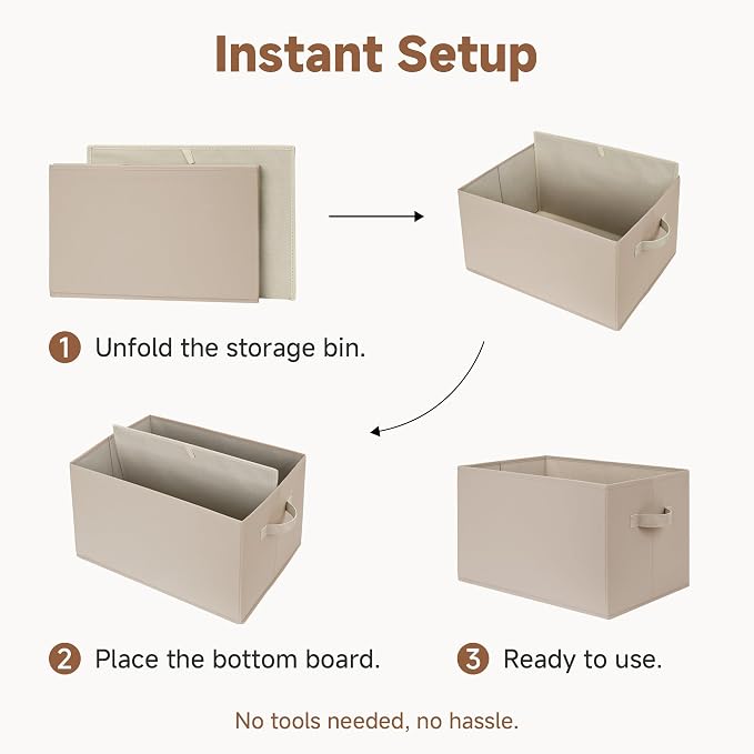 StorageWorks Storage Baskets for Shelves, Closet Organization and Storage Bins, Fabric Organizer Baskets for Clothes, Light Brown, 3-Pack, Extra Large