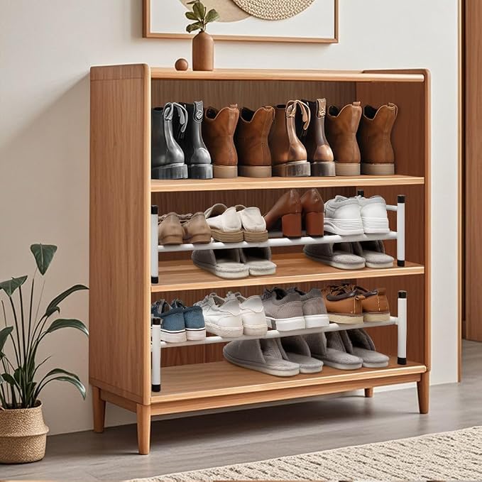 STORAGE MANIAC Expandable Shoe Rack, 4 Pairs Stackable Small Shoe Rack, Metal Adjustable Shoes Organizer for Closet, Entryway, Hallway, Garage, Front Door, Shoes Shelves, White 1 Tier