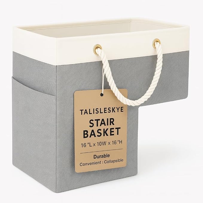 Stair basket,Foldable staircase baskets,Stair basket for wooden and carpeted stairs,Step stairs storage baskets with handle.1pcs