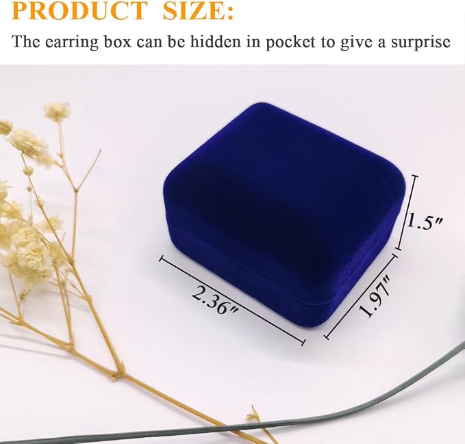 2 Pieces Velvet Earring Box,Stud Earring Gift Box,Jewelry Display Case for Proposal,Engagement,Wedding and Birthday,Blue