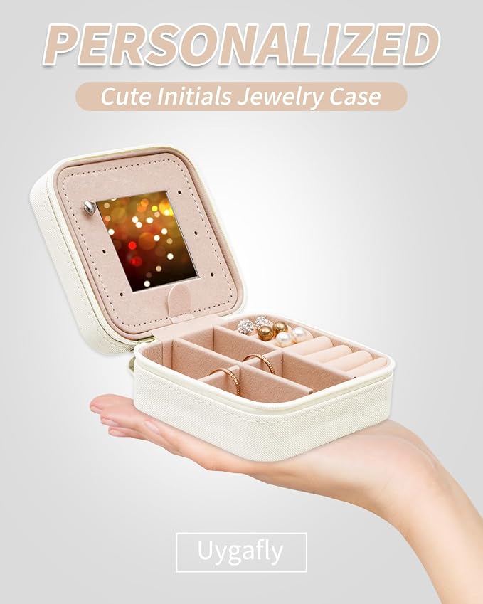 Uygafly Gifts for Teen Girl Trendy Stuff,Birthday Gift for 5 6 7 8 9 10 11 12 13 14 15 Year Old Girls,Cute Travel Jewelry Case Small Box | Cream,C