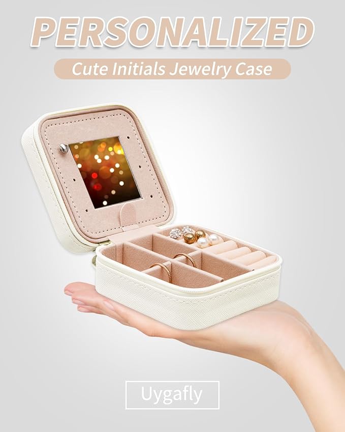 Uygafly Gifts for Teen Girl Trendy Stuff,Birthday Gift for 5 6 7 8 9 10 11 12 13 14 15 Year Old Girls,Cute Travel Jewelry Case Small Box | Cream,M