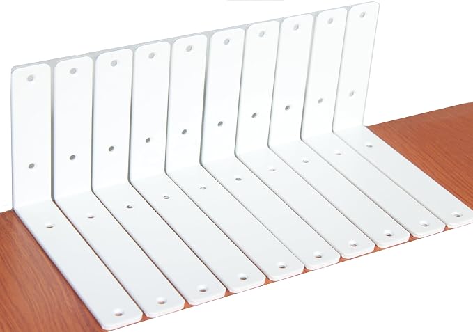 10 Pack - L 8" x H 6" x W1.5, 5mm Thick White L Shelf Bracket, Iron Shelf Brackets, Metal Shelf Brackets, Floating Shelf, Shelf Supports with Screws