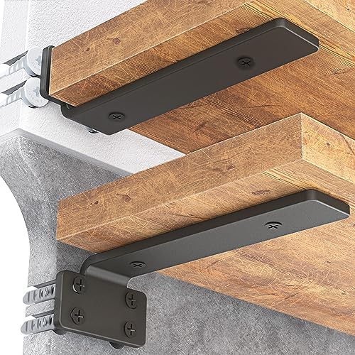 Goovilla Shelf Bracket, Floating Shelf Brackets 10 inch Long, 4 Pack, Black