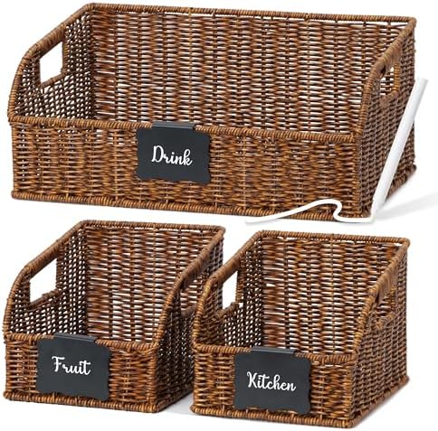Pantry Baskets for Organizing,Wicker Storage Bins, 3Pack, Brown