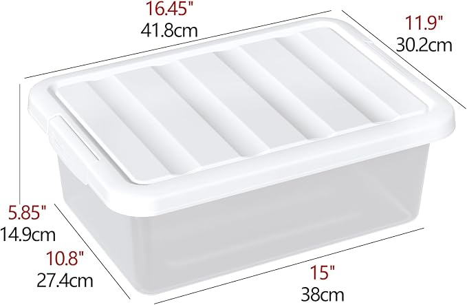 14 Quart Plastic Stackable Storage Box, Clear Latching Bin with White Lid, 2 Pack