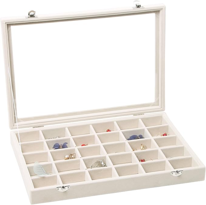Stratalife Jewelry Organizer 30 Grid Earring Organizer Tray with Lid Jewelry Storage Tray for Earring Necklace Drawer Display for Women, 13.78"x9.4"x1.75"