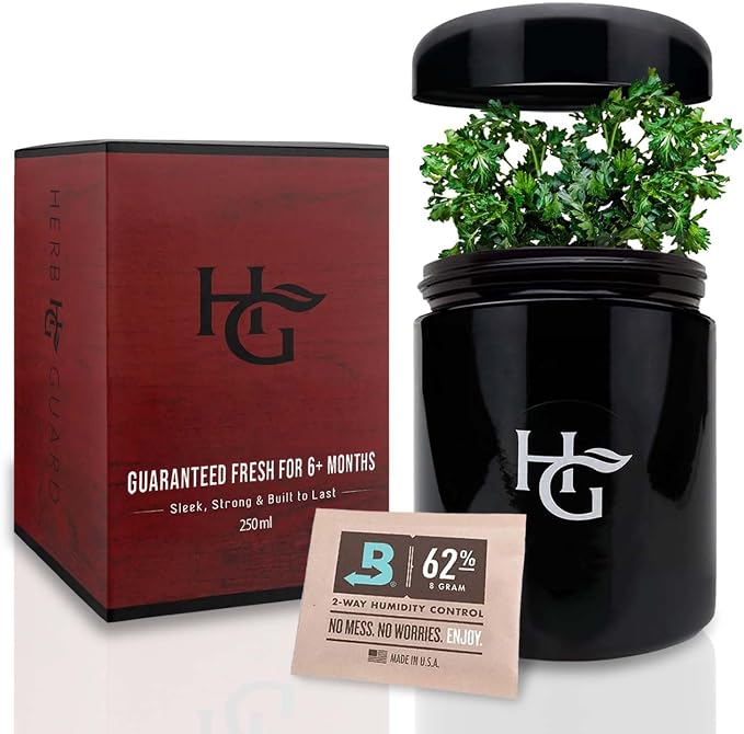 Herb Guard - Half Oz Airtight Jar and Smell Proof Containers (250 ml) Comes with Humidity Pack to Keep Goods Fresh for Months
