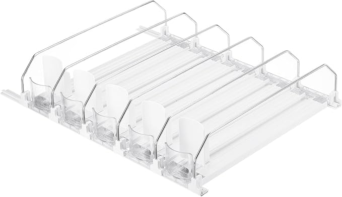 uxcell 5pcs Soda Can Organizer for Refrigerator, Self-Pushing Drink Organizer for Fridge, Width Adjustable Drink Dispenser Beverage Pusher For Pantry Vending Machine, White