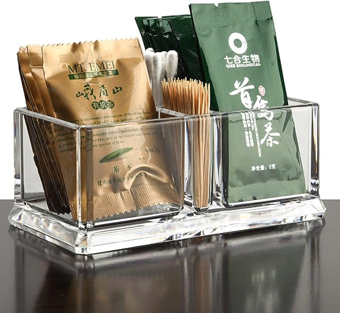 Clear Acrylic Two Lattices Tea Bags Holder Coffee Sugar Bag Case Guest Room Storage Boxes YTBH-001