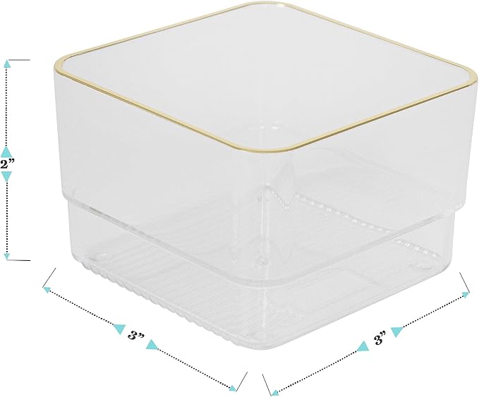 Martha Stewart Kerry Plastic Stackable Office Desk Drawer Organizers, 3" x 3", 12 Pack, with Gold Trim