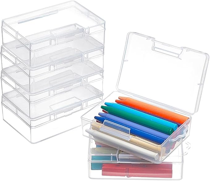 BENECREAT 6 Pack Clear Plastic Box Clear Storage Case Collection Organizer Container with Hinged Lid and Hangers For Organizing Small Parts Office Supplies Clip - 3.93x2.75x1.3 Inches