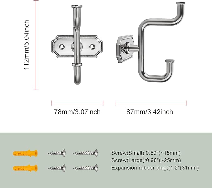 SAILING 2 Pack Nickel Brushed Coat Hooks - Towel & Robe Hooks for Bathroom, Bedroom & Kitchen