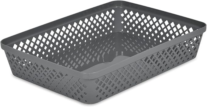 Glad Plastic Storage Basket Set - Multipurpose Drawer Trays, Kitchen Pantry Containers, and Bathroom Bins - Large Organizers, Grey, 3 Count (Pack of 4)