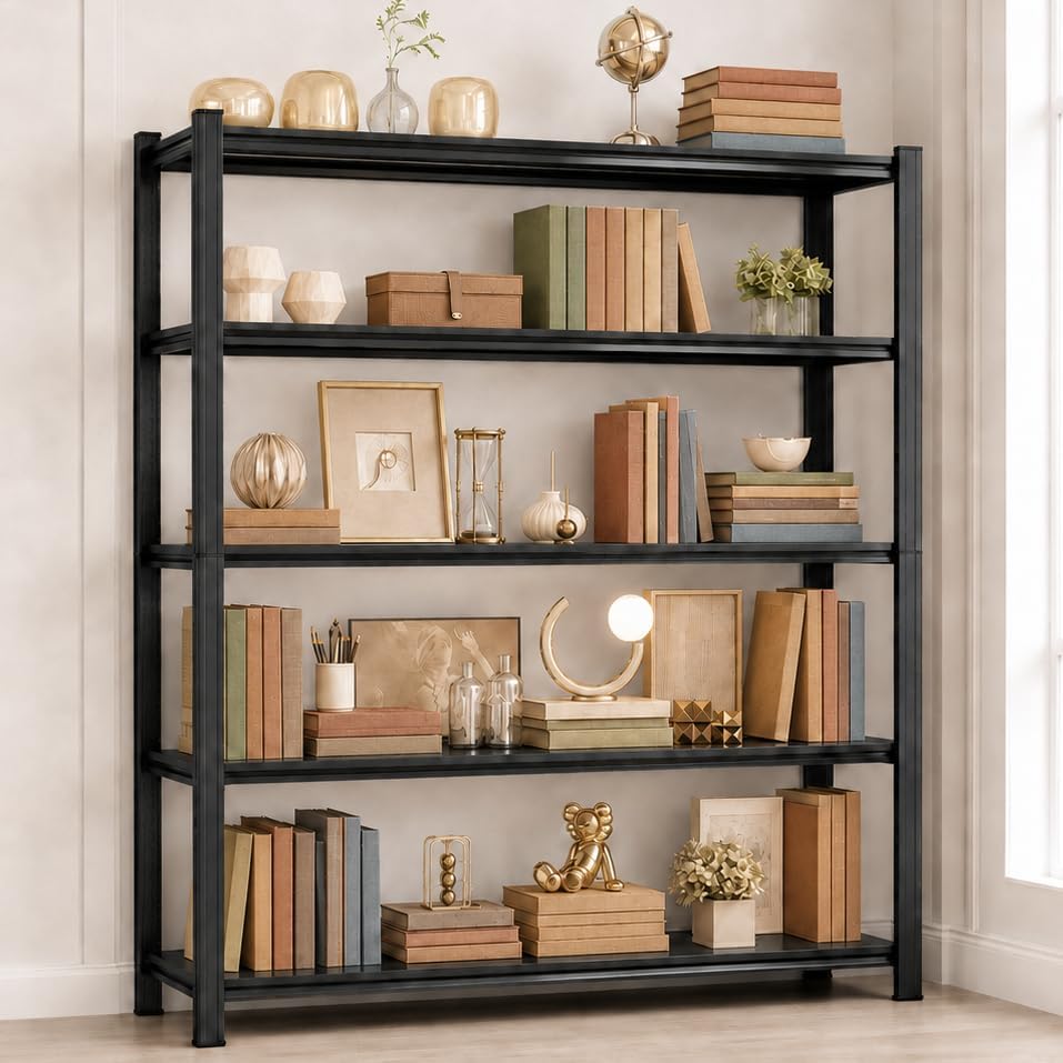 Metal Bookshelf Adjustable Bolt-Free Bookcase Heavy Duty Book Shelf 2000LBS