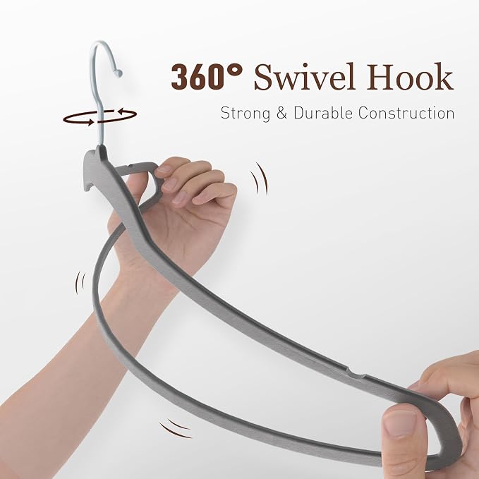 Velvet Hangers 30 Pack, 17.5 Inches Wide Large Size, Heavy Duty Non-Slip Slim Clothes Hangers for Pants, Coats, Skirts, Jeans, Sweaters and More, Nylon-Flocked, Gray