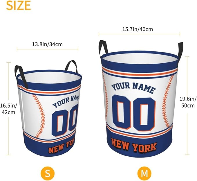 New York Laundry Hamper Personalized Laundry Basket Customized Name And Number Collapsible Storage Basket for Bedroom Bathroom Living Room Baseball Fan Gifts