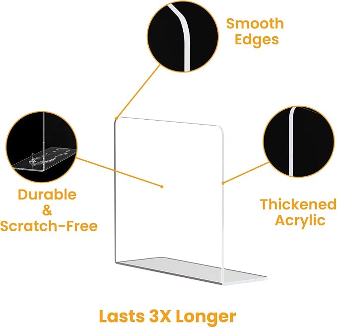 Shelf Dividers for Closet Organization – Acrylic Clear Sturdy Dividers to Keep Clothes, Sweaters & Purses Upright, Free-Standing for Wood Shelves, 10" Tall x 12" Deep, 4 Pack
