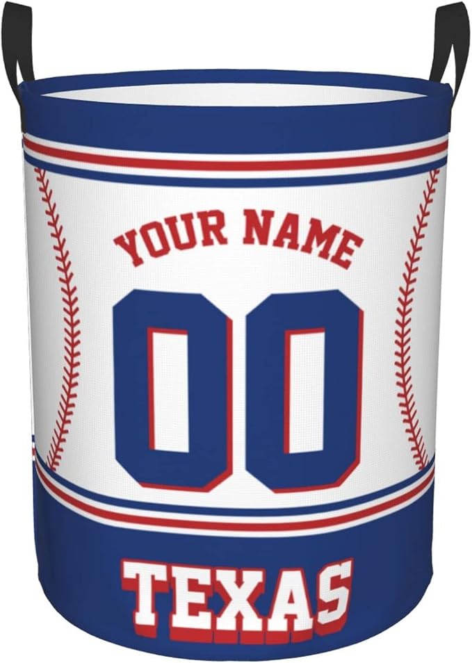 Custom Texas Laundry Hamper Personalized Laundry Basket Customized Name And Number Collapsible Storage Basket for Bedroom Bathroom Living Room Baseball Fan Gifts