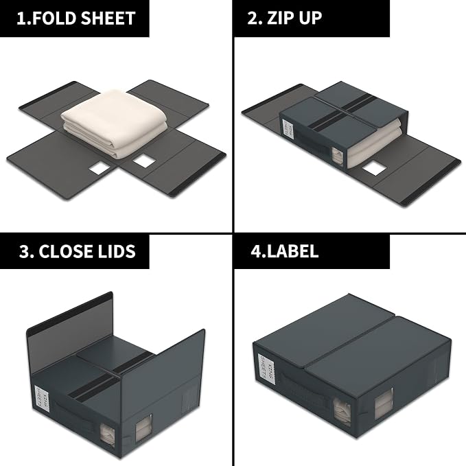 Aokeyee Bed Sheet Organizers and Storage - 6 Pack (Queen or King Size),Foldable Storage Box for Duvet Cover Set, Linen Closet Organizer for Bedding Clothes Blankets, Grey