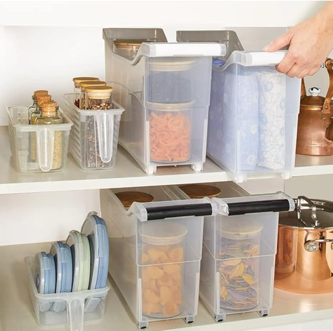 Storage Bin with Handle and Rolling Wheels for Kitchen Organization Plastic - White