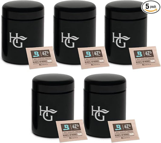 Herb Guard - Half Oz Container Premium UltraViolet (UV) Jar & Humidity Pack (250 ml) Airtight UV Protection Keeps Herbs Fresh for Months [5 Pack]