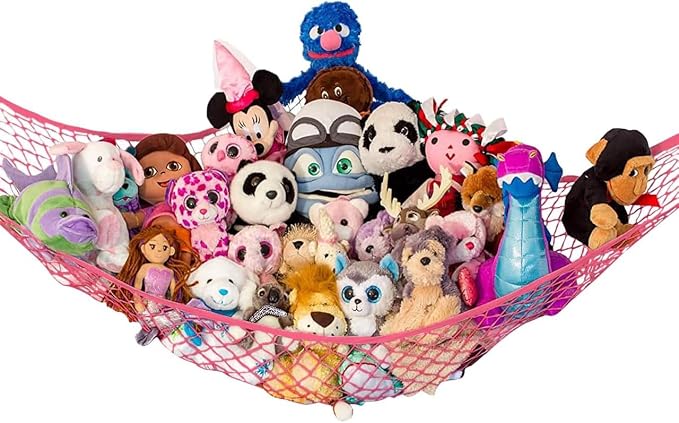 Stuffed Animal Hammock XL | Corner Stuffed Animal Storage & Plushie Net | Extra Large Toy Hammock for Stuffed Animals | Easy Hang, Hardware Included | Coral Bedroom Decor | by Lilly's Love