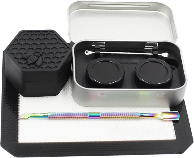 Silicone Wax Carving 5ml 26ml Hexagon Container Kit (Black) | with 5.2" Rainbow Tool and 5.9"×4.9" Mat