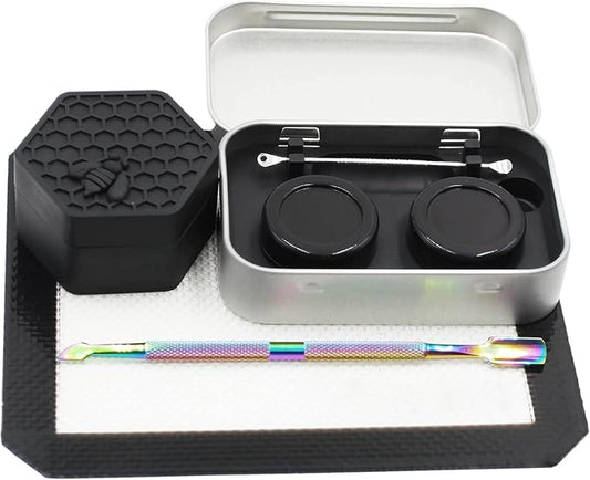 Silicone Wax Carving 5ml 26ml Hexagon Container Kit (Black) | with 5.2" Rainbow Tool and 5.9"×4.9" Mat