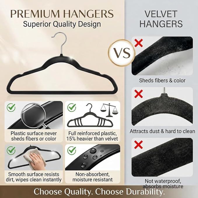 SMARTOR Plastic Hangers 20 Pack - Thin Hangers for Space Saving - Black | Heavy Duty for 11 LBS, 360 Swivel Hooks, Non Slip Notches for Camisole, 0.2" Thin for Small Closet, Durable and Flexible
